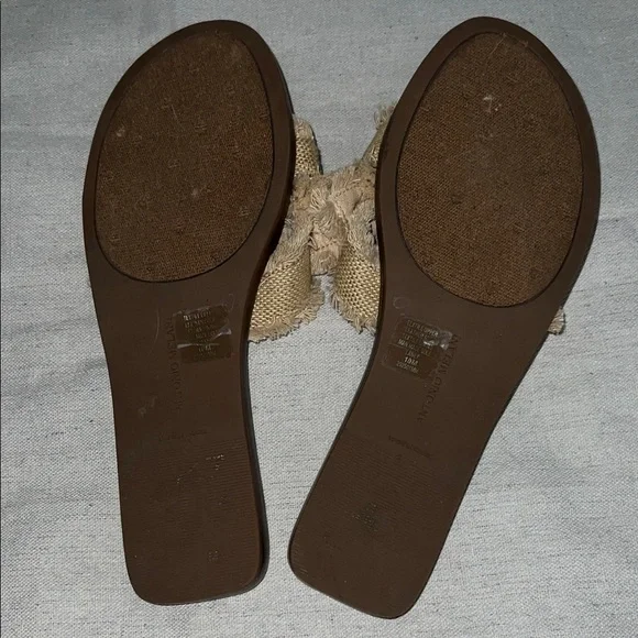 ANTONIO MELANI Frayed Edge Tan Sandals boho Slides - Picture 2 of 8